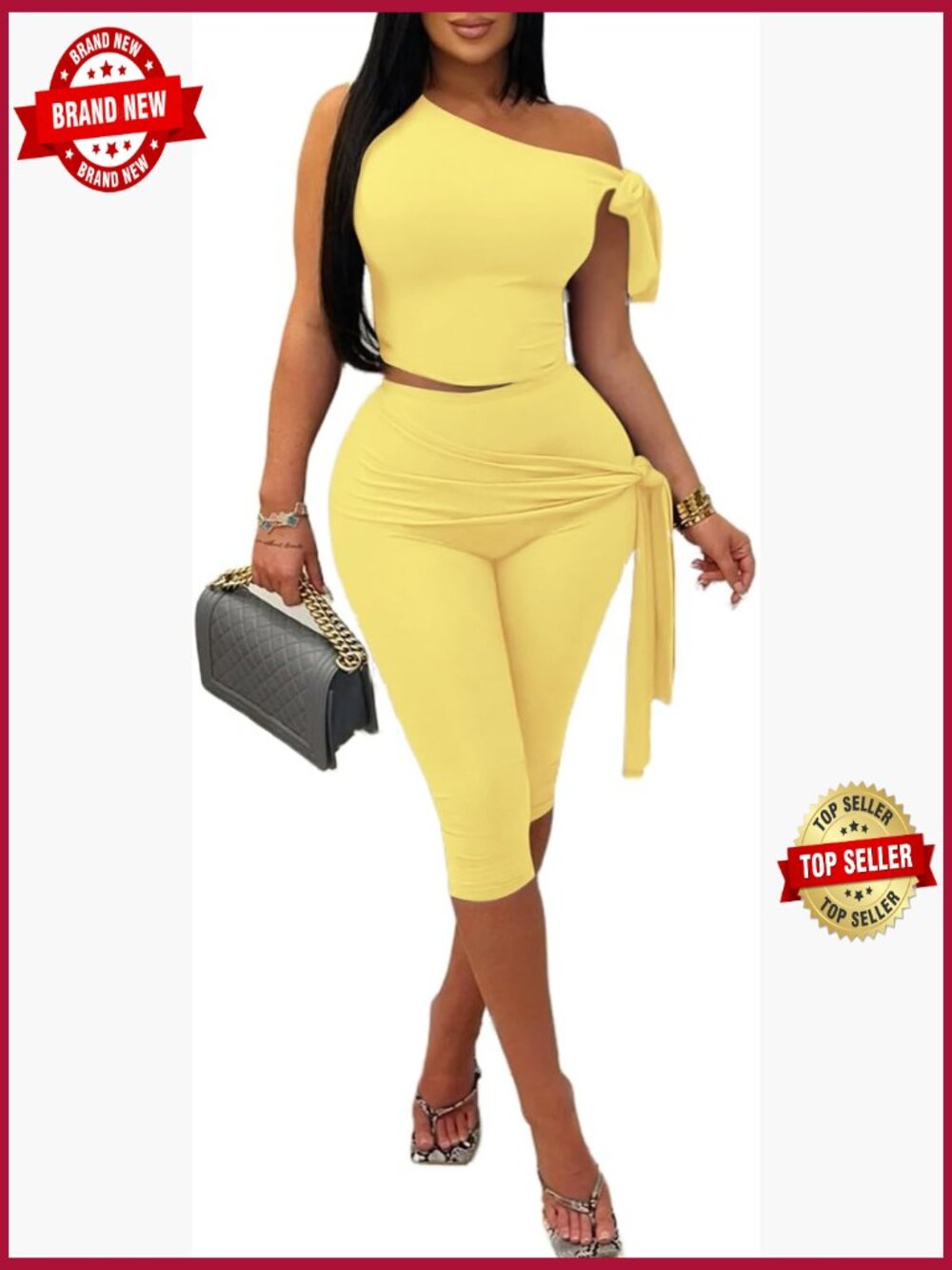 Sleeveless One Shoulder Crop Top & Capri Pants Set